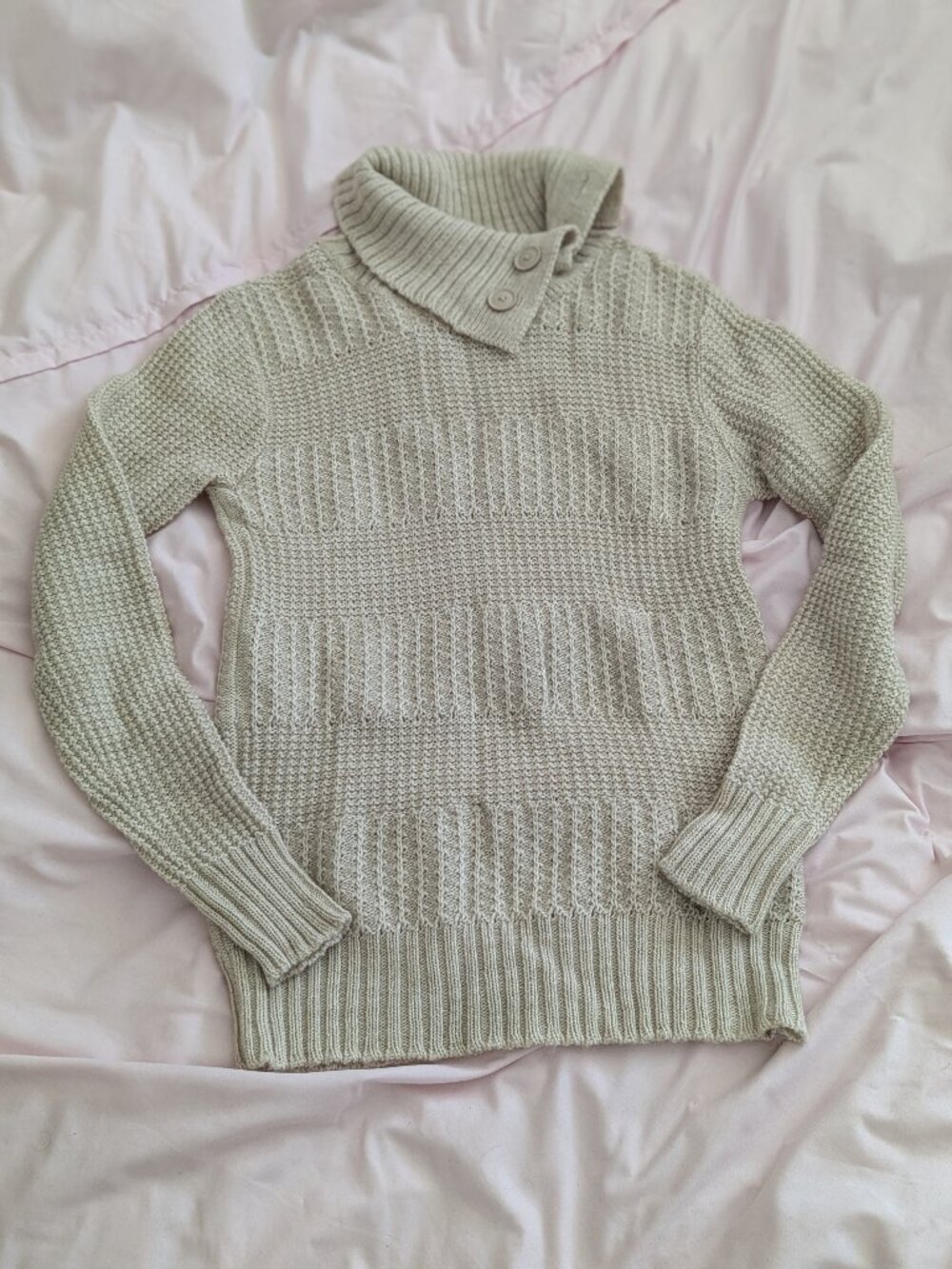 Aritzia Cream Ribbed Knit Button Cowl Sweater S